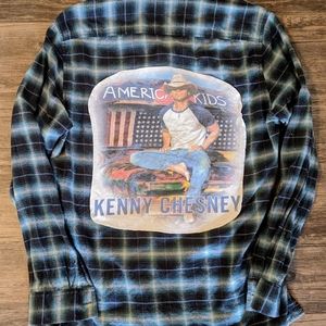 Kenny Chesney Custom Upcycled Flannel Plaid Button Down Shirt Unisex Sz M